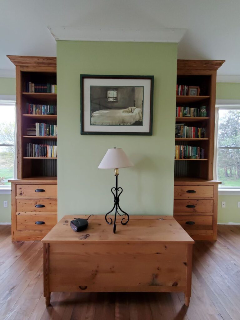 bookshelves with drawers